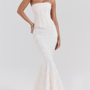 Embroidered Off-the-shoulder Backless Fitted Maxi Dress
