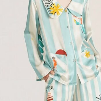 Homewear - Printed Ice Silk Long Sleeve Pajama Set
