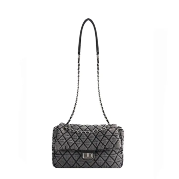 Washed Denim Quilted Chain Shoulder Bag