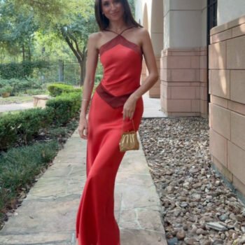 Two-Tone Halter Evening Gown