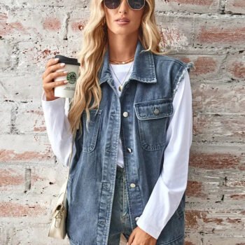 Washed Denim Sleeveless Cardigan