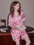 Elephant and Furniture Print Ice Silk Short-Sleeve Loungewear Set