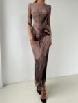Painted-Effect Mesh Maxi Dress