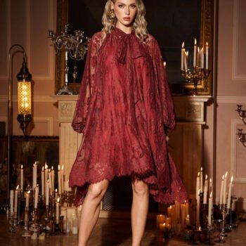 Floral Lace Long-Sleeve Dress (Including inner dress)