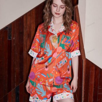 Stationery Printed Ice Silk Short Sleeve Leisure Wear Set