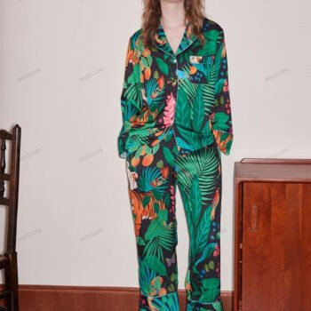 Tiger and Monkey Print Ice Silk Long-Sleeve Loungewear Set