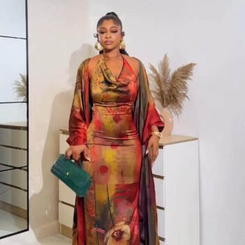 Fiery Floral Robe & Bodycon Maxi Dress Set