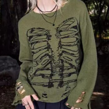 Halloween Skeleton Dark Style Ripped Long Sleeve Sweater