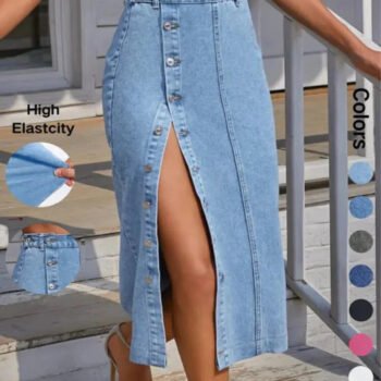 Women's Button Front Denim Skirt, Casual Fashion Skirt for Daily Wear