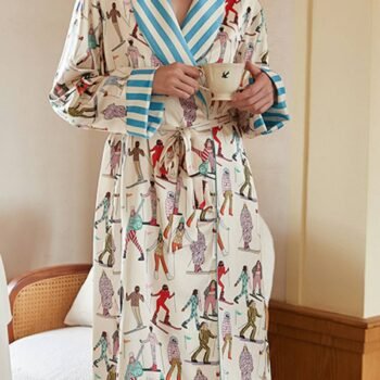 Ski Sports Print Silk Robe Set
