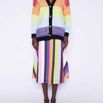 Rainbow Stripe Sequins Cardigan & Multi Sequin Stripe Skirt