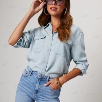 Button Down Roll-Tab Sleeve Denim Shirt