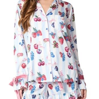 Blue Pajama Set Bow Cuffs