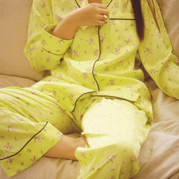 Fluorescent Green Floral Long Sleeve Pajama Set