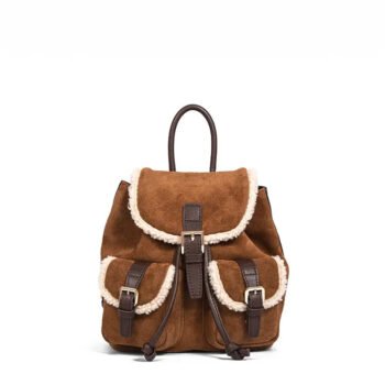 Shearling Suede Leather Convertible Backpack