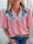 Prairie Horse Gingham Puff Sleeve Blouse