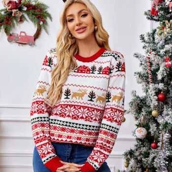 Christmas Crewneck Embroidered Knit Sweater