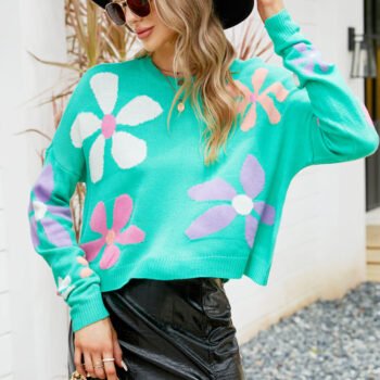 Sweet Floral Loose Crewneck Sweater