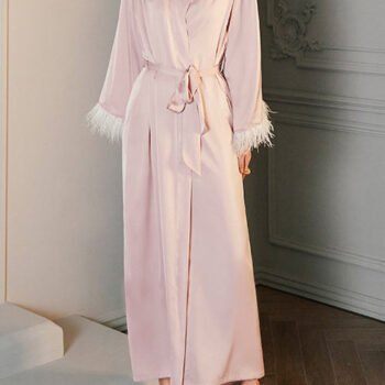 Feather Satin Kimono Robe