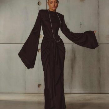 Gothic Style High Neck Dramatic Sleeves Maxi Dress