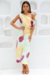 Talk To Me Midi Dress ¨C Asymmetrical Satin Elegance for Special Occasions