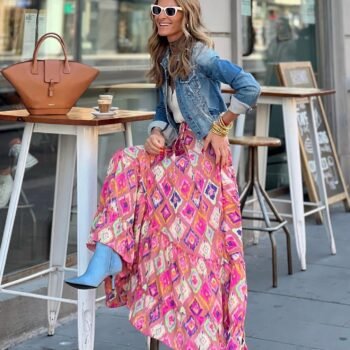 Multicolor Geometric Print Maxi Skirt