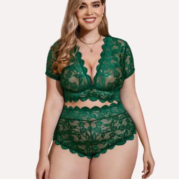 Plus Size Floral Lace Trim Set
