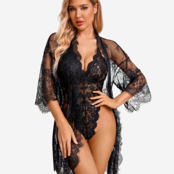 2 Piece Set Lace Robe with Teddy