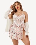 Plus Size Heart Lace Side Slit Nightdress