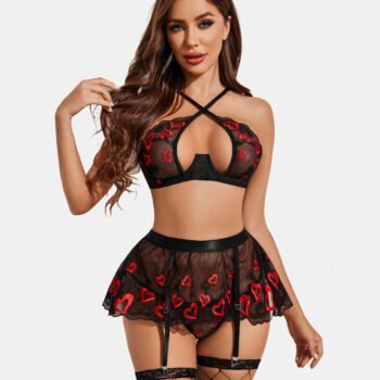 3 Piece Lace Floral Push Up Lingerie Set