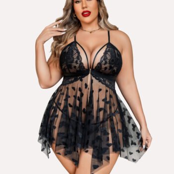 Plus Size Lace Front Slit Nightdress