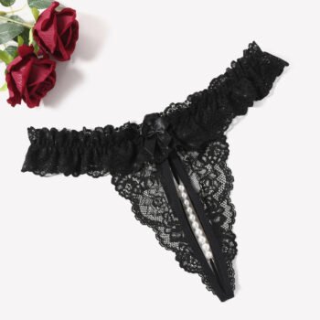 Lace Low Waist Thongs with Pearls Ball