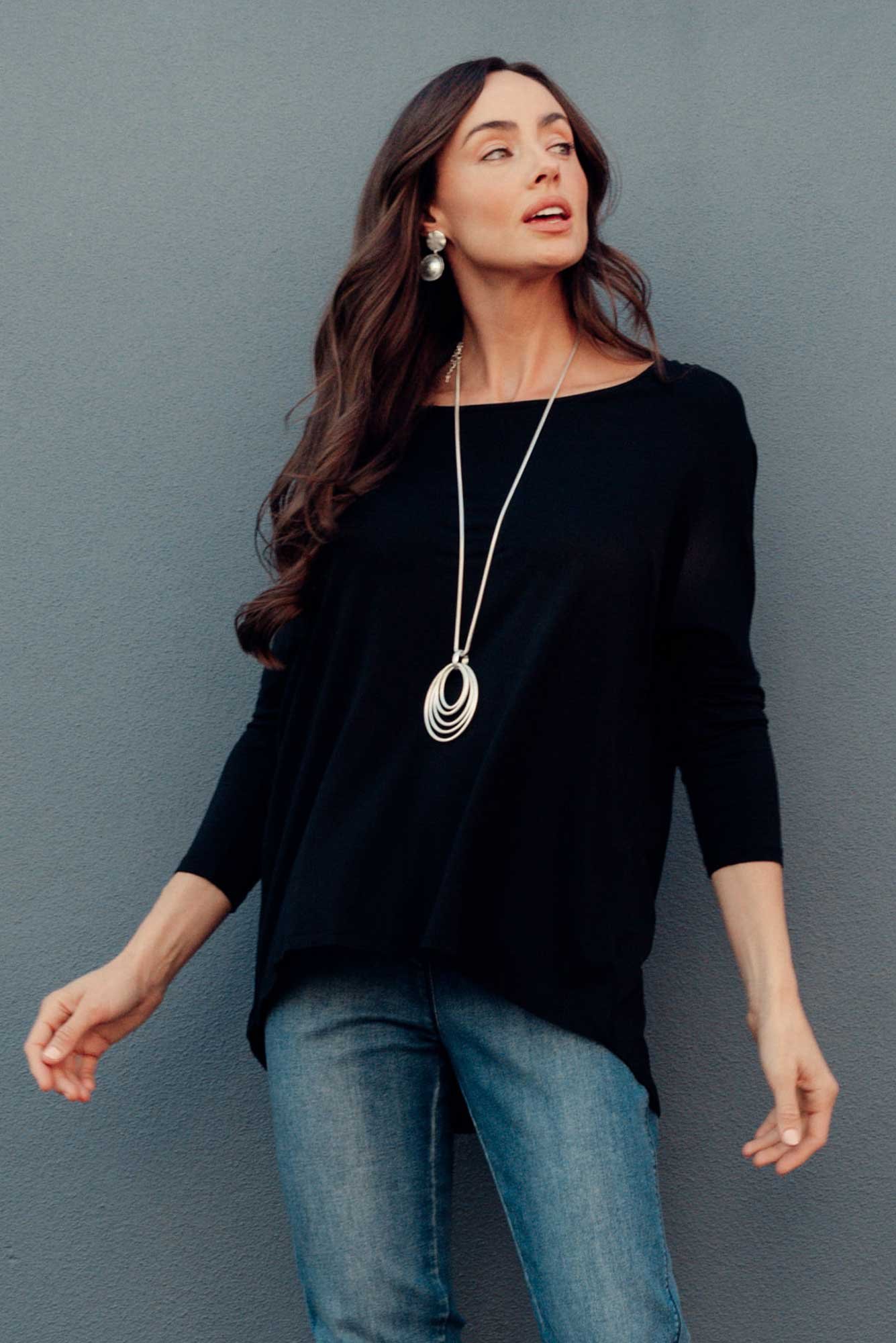 Black-Milan-34-Sleeve-Top-Courtney-Dark-Denim-Stretch-Jeans