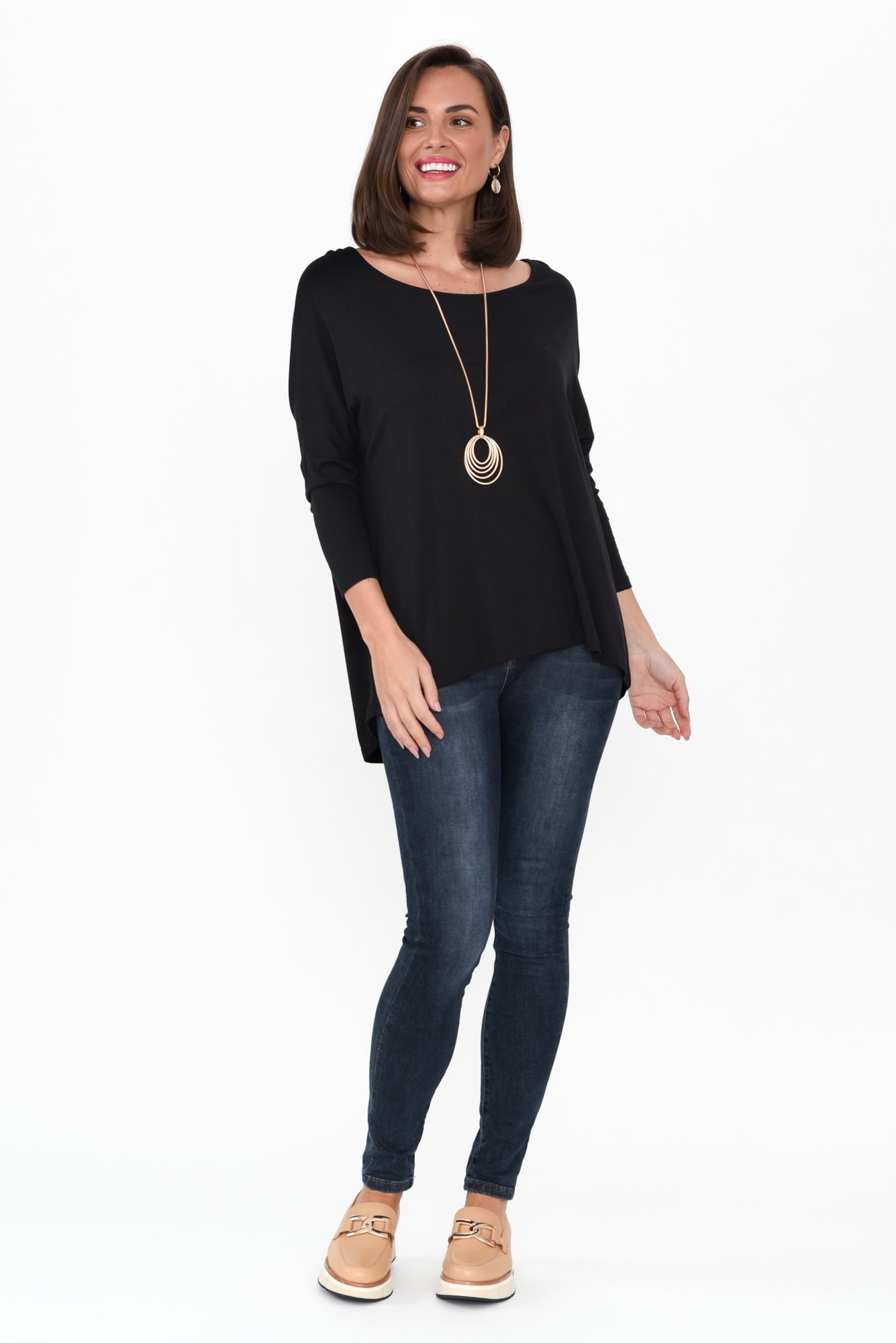 BlackMilan34SleeveTopBodhiBlueDenimSlimLegJeans_3