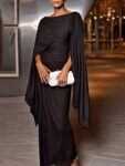 BoatNeckPleatedSlimFitMaxiDress