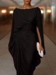 BoatNeckPleatedSlimFitMaxiDress