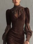 BrownFauxSuedeBodyconDressWithSatinPolkaDots_2