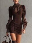 BrownFauxSuedeBodyconDressWithSatinPolkaDots_2
