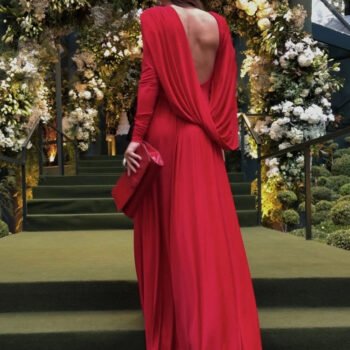 Draped Back Long-Sleeve Dress