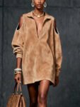 Camel Faux Suede Cold-Shoulder Mini Dress