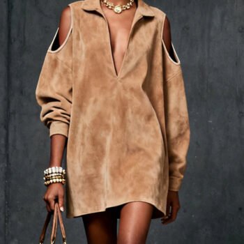 Camel Faux Suede Cold-Shoulder Mini Dress