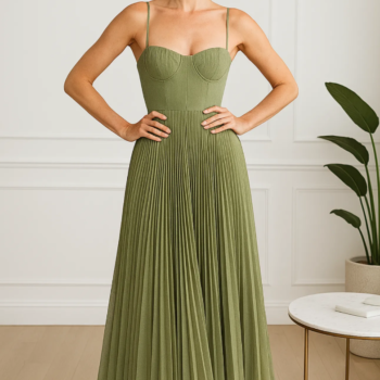 Bustier Pleated Tulle Fit & Flare Midi Dress