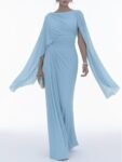 BoatNeckPleatedSlimFitMaxiDress