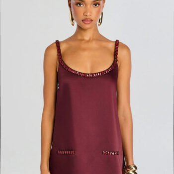 Satin Jewel-Chain A-Line Mini Dress