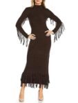 Ribbed Knit Bodycon Fringe Maxi Dress