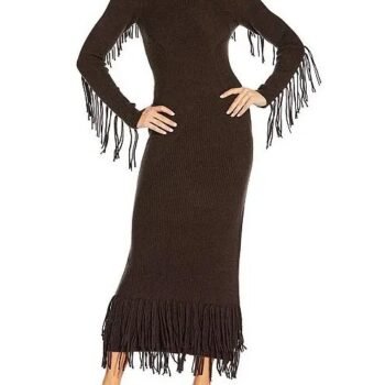 Ribbed Knit Bodycon Fringe Maxi Dress