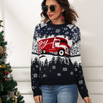 Snowflake and Truck Print Christmas Sweater
