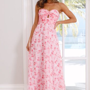 Love Fantasy Strapless Pink Midi Dress | Romantic Floral Fit