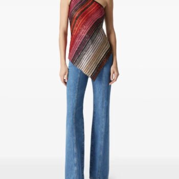 Asymmetric Hem Striped One Shoulder Top