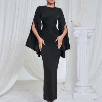 Round Neck Long Sleeve Evening Dress